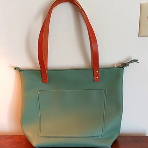 SOLD!! Portland Leather🦄Sage Med Tote Bag with tan handles and zipper